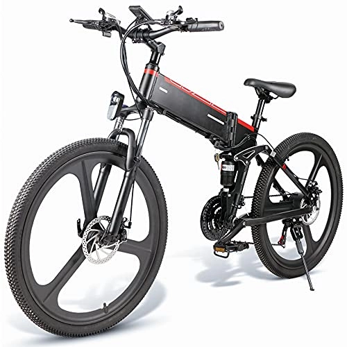 Folding Electric Mountain Bike : TGHY Electric Mountain Bike 26" Folding E-Bike 48V 350W Motor Removable 10Ah Battery LCD Display with USB Pedal Assist 21-Speed 35KPH Full Suspension Electric Bicycle, Black