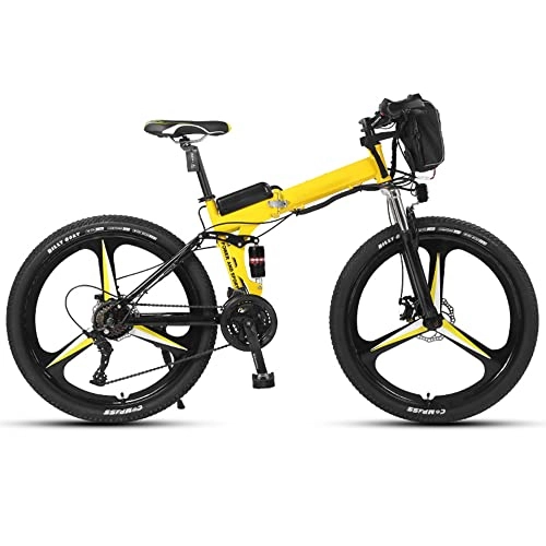 Folding Electric Mountain Bike : TGHY Electric Mountain Bike 26-Inch Folding E-Bike for Adults 25km / h 35km Range 21-Speed Gear 250W Motor Removable 36V 12Ah Lithium-Ion Battery Pedal Assist Dual Disc Brake, Yellow