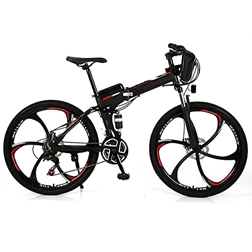 Folding Electric Mountain Bike : TGHY Folding Electric Bikes for Adults 26" E-bike Electric Mountain Bike 36V 350W Motor Removable Lithium Battery Pedal Assist 21-Speed Disc Brake Full Suspension for Commuting, Red, 60km