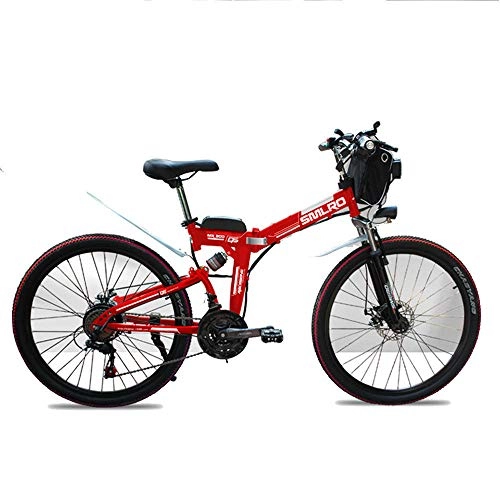 Folding Electric Mountain Bike : TIKENBST 26 Inch Lithium Battery Folding Electric Bicycle Double Suspension Disc Brakes Mountain Electric Bicycle, Red-350w40km