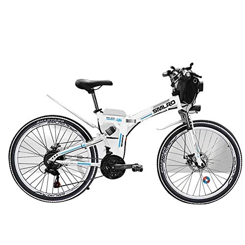 Folding Electric Mountain Bike : TIKENBST 26 Inch Lithium Battery Folding Electric Bicycle Double Suspension Disc Brakes Mountain Electric Bicycle, White-500w40km