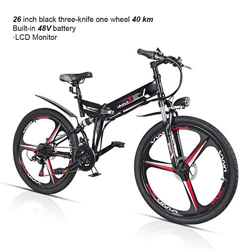 Folding Electric Mountain Bike : TIKENBST Folding Electric Mountain Bike Electric Bike 48V Lithium Battery Hidden Electric Car 26 Inch Tire Disc Brake And Full Suspension Fork, D