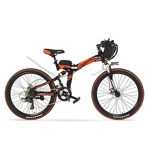 Folding Electric Mountain Bike : TYT Electric Mountain Bike K660 26 Inches Strong Powerful E Bike, 48V 12Ah 500W Motor, Full Suspension High-Carbon Steel Frame, Folding Electric Bicycle, Disc Brake. (White Blue, 500W), Black Red