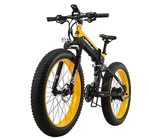 Folding Electric Mountain Bike : TYT Electric Mountain Bike T750Plus 26'' Folding Electric Fat Bike Snow Bike, Bafang 750W Motor, Top Brand Lithium Battery, Optimized Operating System (Green A, 10.4Ah), Yellow a