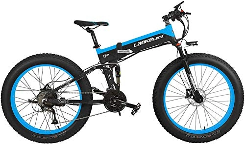 Folding Electric Mountain Bike : TYT Electric Mountain Bike T750Plus 27 Speed 1000W Folding Electric Bicycle 26 * 4.0 Fat Bike 5 Pas Hydraulic Disc Brake 48V 10Ah Removable Lithium Battery Charging (Black Blue Standard, 1000W)