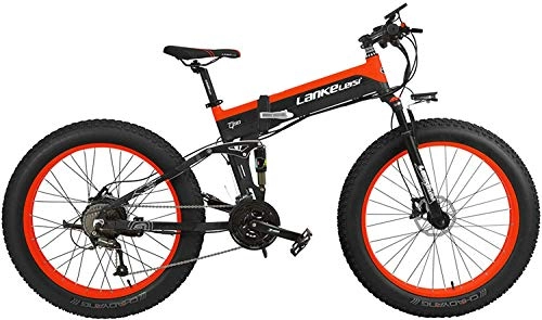 Folding Electric Mountain Bike : TYT Electric Mountain Bike T750Plus 27 Speed 500W Folding Electric Bicycle 26 * 4.0 Fat Bike 5 Pas Hydraulic Disc Brake 48V 10Ah Removable Lithium Battery Charging (Black Red Standard, 500W + 1 Spare