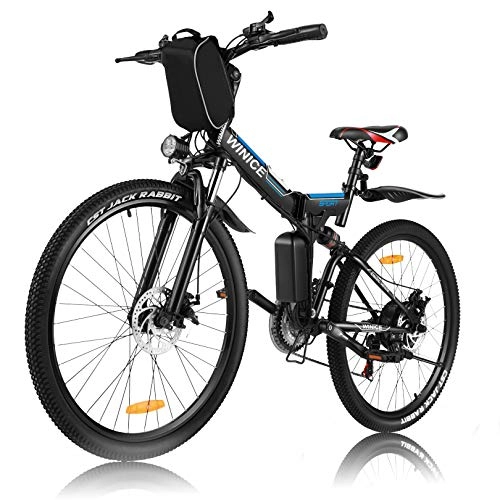 Folding Electric Mountain Bike : Vivi 26" Folding Electric Bike for Adults, 21 Speed Electric Mountain Bicycle, with Removable 36V 8Ah Battery, Double Shock Absorption 250W (Black blue)