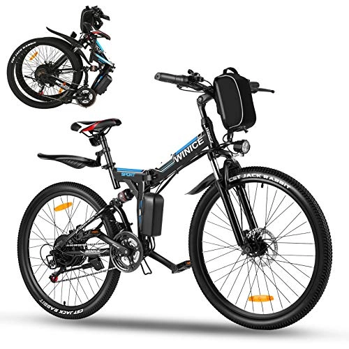 Folding Electric Mountain Bike : Vivi 350W Folding Electric Bike for Adults, 26'' Electric Mountain Bike, with 36V 8Ah Removable Lithium-Ion Battery, Shimano 21-Speed E-Bike (Black)