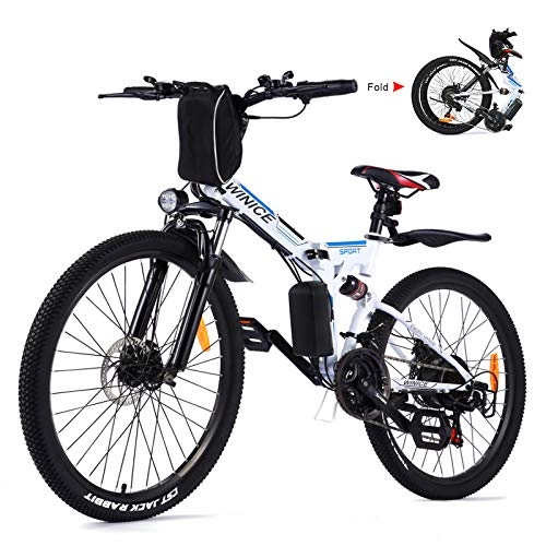 Folding Electric Mountain Bike : Vivi Electric Bike, 26'' Electric Mountain Bike 250W Folding Bikes for Adults with Removable 8ah Battery, Professional 21 Speed Gears, Full Suspension