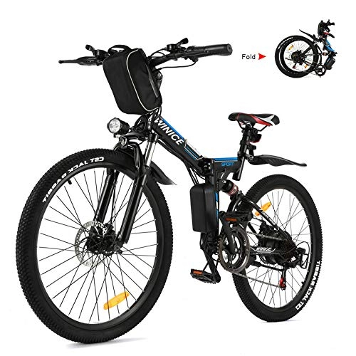 Folding Electric Mountain Bike : Vivi Electric Bikes for Adults 26'' Electric Mountain Bike 250W Folding Bike with Removable 8Ah Battery, Professional 21 Speed Gears, Full Shock Absorption (26in-Black)