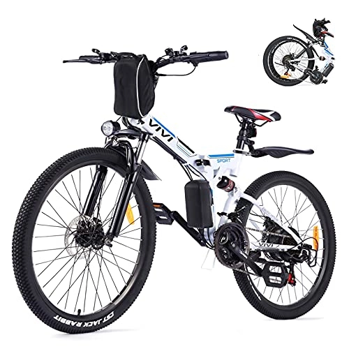 Folding Electric Mountain Bike : Vivi Electric Folding Bikes for Adults, 26'' Electric Mountain Bike, 350W Electric Bicycle E-Bike with Removable 8ah Battery, Professional 21 Speed Gears, Full Suspension