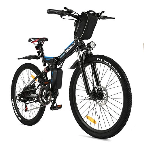 Folding Electric Mountain Bike : Vivi Folding Electric Bike Electric Mountain Bicycle 26" Lightweight 250W Ebike, Electric Bike for Adults with Removable 8Ah Lithium Battery, Professional 21 Speed Gears (Black)