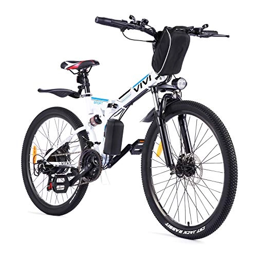 Folding Electric Mountain Bike : Vivi Folding Electric Bike Electric Mountain Bicycle 26" Lightweight 350W Ebike, Electric Bike for Adults with Removable 8Ah Lithium Battery, Professional 21 Speed Gears (White)