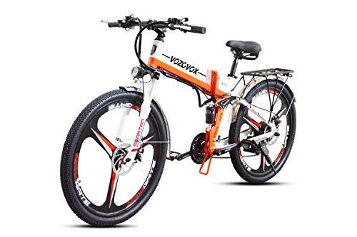 Folding Electric Mountain Bike : VOZCVOX Electric Bike for Adult 250W, 26 Inch Folding E-bike with Alloy 3 Spokes Integrated Wheel, Premium Full Suspension and Shimano 21 Speed Gear