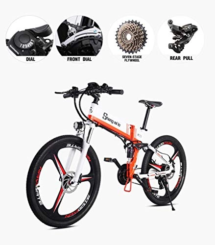 Folding Electric Mountain Bike : WDXN Electric Bike 26" Electric 21Speed Folding Bike Folding Ebike with Large Capacity Removable 48V 10.4Ah Lithium-Ion Battery, Shock / Dual Disc Brakes