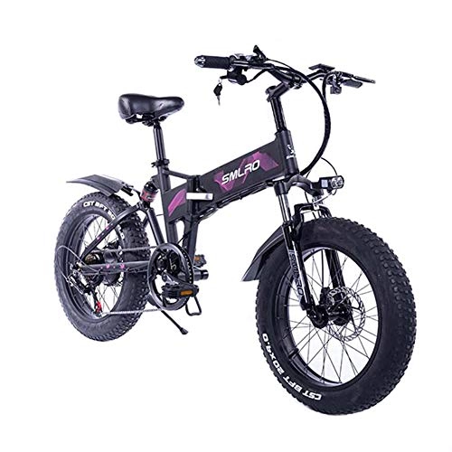 Folding Electric Mountain Bike : WFIZNB Folding e-bike Fat Tire Electric Bike E bike Mountain Bike 20inch Powerful Electric Bicycle with Removable 48V 8Ah Lithium-Iion Battery Off-road bikes, Purple
