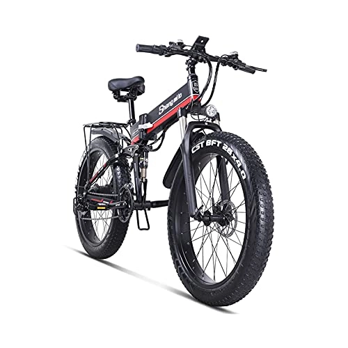 Folding Electric Mountain Bike : WGG Electric Bike 1000W Portable Mountain Bikes 48v Folding Bicycles Snow Bikes For Teenagers (Color : Black, Size : 26 inch)