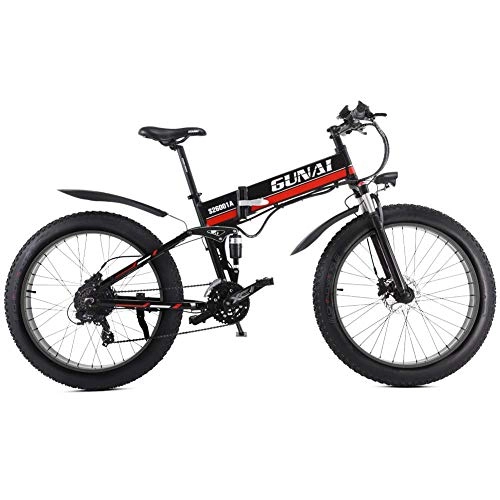 Folding Electric Mountain Bike : WK Electric Snow Bike 48V 1000W 26 inch Fat Tire Ebike with Removable Lithium Battery and Suspension Fork with Rear Seat lili