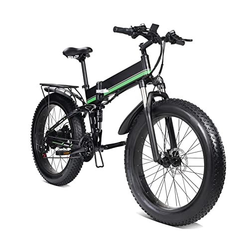 Folding Electric Mountain Bike : WMLD 1000W Electric Bike 48V Motor for Men Folding Ebike Aluminum Alloy Fat Tire ​MTB Snow Electric Bicycle (Color : Green)
