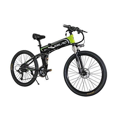 Folding Electric Mountain Bike : WQY Electric Bike, Full Shock Absorber Electric Mountain Bike Folding 26 Inch Lithium Battery Off-Road Folding Electric Bike for Adults 48V 350W with LCD Screen, Green