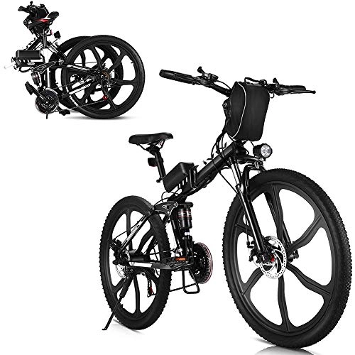 Folding Electric Mountain Bike : WSHA 350W Electric Bikes 26 Inch Folding Electric Mountain Bicycle 48V 10Ah Removable Lithium Battery 21 Speed City Ebike Cruiser Commuter Bicycle