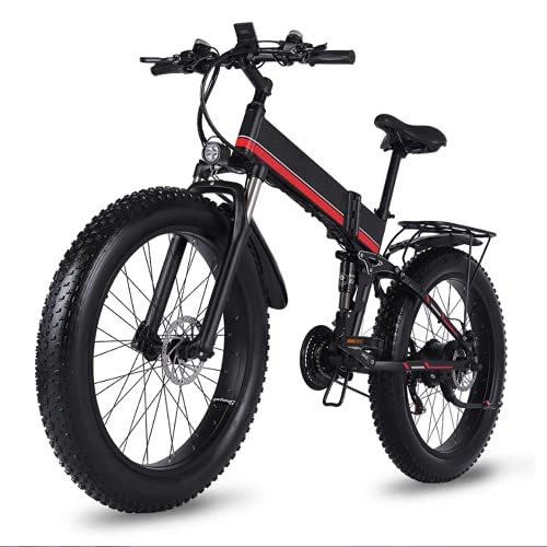 Folding Electric Mountain Bike : WUYANJUN Electric Powerful Bicycle, 26“ Fat Tire Bike, 1000w Moped Folding Snow Beach Mountain Ebike, for Adults Powerful Ebike, for Cycling Enthusiasts