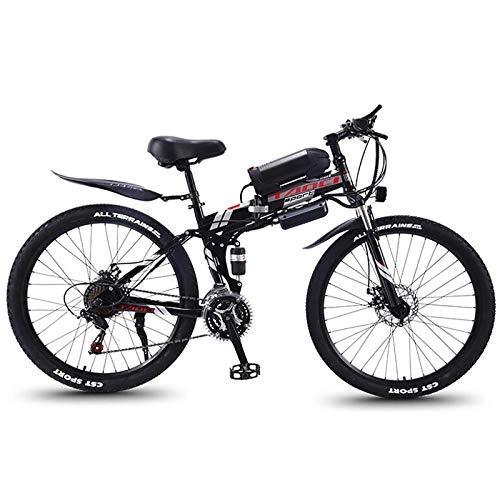 Folding Electric Mountain Bike : WXX Adult Electric Mountain Bikes, Magnesium Alloy Rim 26" 350W 36V Portable Folding Bicycle 21-Speed Long-Endurance Electric Vehicle, for Outdoor Cycling, Black