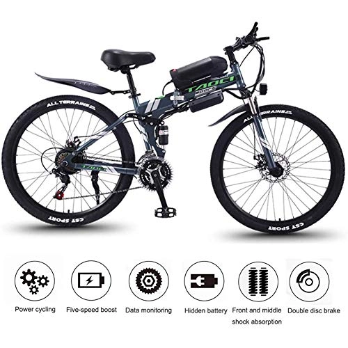 Folding Electric Mountain Bike : WXX Adult Electric Mountain Bikes, Magnesium Alloy Rim 26" 350W 36V Portable Folding Bicycle 21-Speed Long-Endurance Electric Vehicle, for Outdoor Cycling, Gray