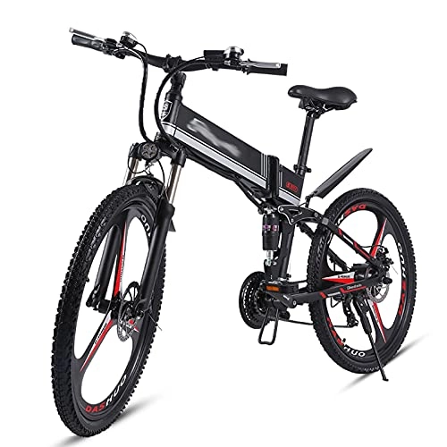 Folding Electric Mountain Bike : WZW M80 Adult Foldable Electric Bike - 26 inch 350W Off-Road Ebike - 48V / 12.8Ah Removable Lithium Battery Mountain Bicycle (Color : Black)