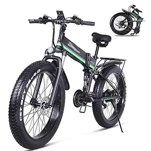 Folding Electric Mountain Bike : WZW MX01 Folding Electric Bike for Adults - 26" 1000W 4.0 Fat Tire Ebike - 48V / 12.8Ah Removable Lithium Battery Mountain Bicycle