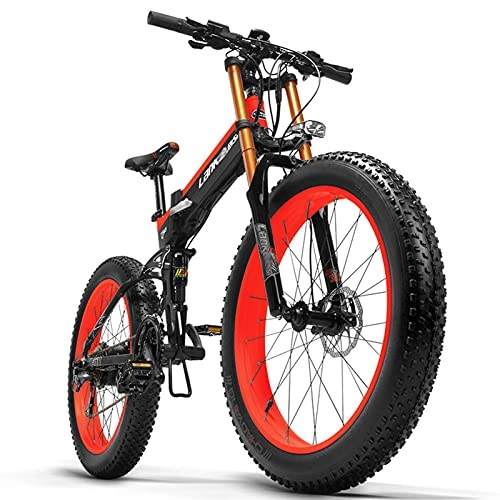 Folding Electric Mountain Bike : WZW T750 1000W Adult Mountain Bike 26-Inch 4.0 Fat Tire Folding Off-road Ebike 48V / 14.5Ah Li-ion Battery Electronic Snow Bicycle 9 Speed Gears (Color : Red)