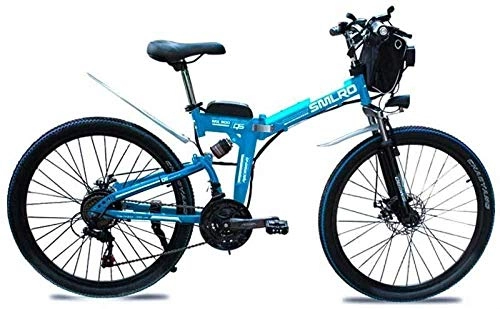 Folding Electric Mountain Bike : XBSLJ Electric Bikes, Folding Bikes carbon steel electric bicycle Disc Brake with 10AH lithium battery 26 inch 36V for Adults Mens-BLUE