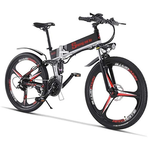 Folding Electric Mountain Bike : XBSLJ Electric Bikes, Folding Bikes Folding Ebike Double Disc Brake Smart Electric Bicycle 26 inch 350W 21 Speed for Adults and Teens Shock Absorption Mechanism-Black