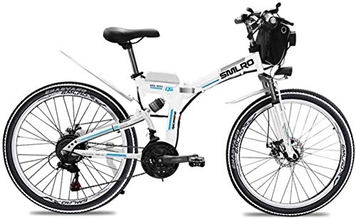 Folding Electric Mountain Bike : XBSLJ Electric Bikes, Folding Bikes Mountain Bike Disc Brake carbon steel with 10AH lithium battery 26 inch 36V for Adults and Teens or Sports Outdoor-WHITE