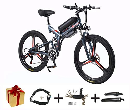 Folding Electric Mountain Bike : XCBY Electric Bicycle, Folding E-Bike - Shimano 21-Speed 26 Inch Wheel Electric Bicycle Aluminum Alloy 36V 350W Mountain Cycling Bicycle for Adults Gray-50KM