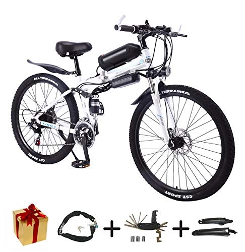 Folding Electric Mountain Bike : XCBY Electric Mountain Bike, Folding E-Bike - 26 Inch Wheel Electric Bike Aluminum Alloy 36V Mountain Cycling Bicycle, Shimano 21-Speed For Adults White-50KM