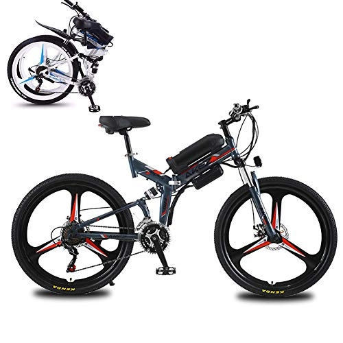Folding Electric Mountain Bike : Xcmenl 26" Foldable Electric Mountain Bike, High-Carbon Steel Electric Bikes for Adult, 10Ah Lithium Battery Full Suspension Hydraulic Disc Brake 21-Speed Electric Bicycle for Mens