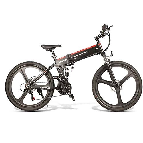 Folding Electric Mountain Bike : xfy-01 Electric Mountain Bike 26 Inches - Commute Ebike, Fat Tire Electric Bike 48V - 250W Motor - 21 Speed - Foldable Electric Bicycle - Black+Red