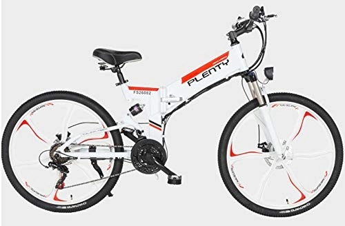 Folding Electric Mountain Bike : Xiaotian Foldable Electric Mountain Bike, Lithium Battery for Bicycle, Off-Road Bicycle, 26-Inch 21-Speed, Three Knife Wheel, White