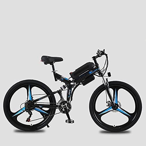 Folding Electric Mountain Bike : XILANPU Electric Bicycle, 10AH Lithium Battery Assisted Bicycle Electric Folding Mountain Bike Adult Double Shock Absorption High Carbon Steel Material, Blue
