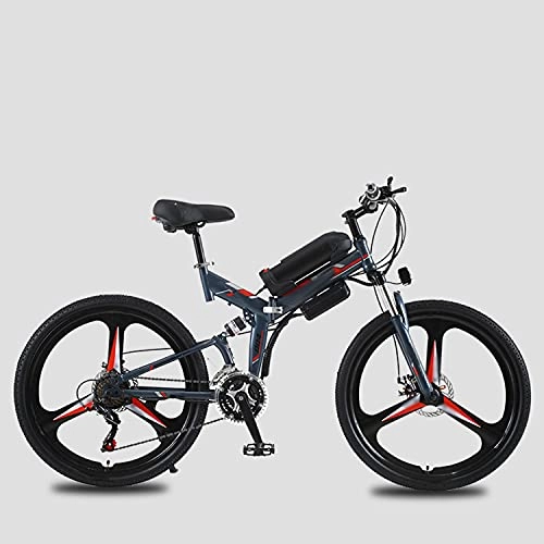 Folding Electric Mountain Bike : XILANPU Electric Bicycle, 10AH Lithium Battery Assisted Bicycle Electric Folding Mountain Bike Adult Double Shock Absorption High Carbon Steel Material, Red