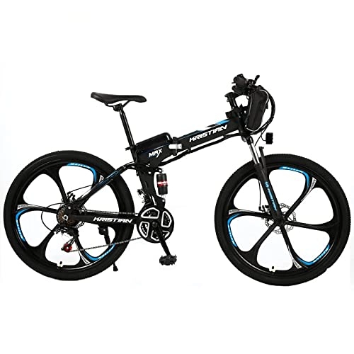 Folding Electric Mountain Bike : XINSENDA Electric Bike Electric Mountain Bike for Adults Unisex, 26 Inch Folding E-Bike with Super Magnesium Alloy Integrated Wheel 36V 10AH Removable Lithium Battery, Blue, 6 knifes