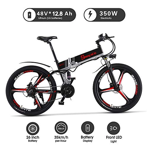 Folding Electric Mountain Bike : XXCY M80 26' e-bike MTB 48V 350W Men Folding Ebike 21 Speeds Mountain&Road Bicycle with 26inch Tire, Disc Brake and Full Suspension Fork (black)