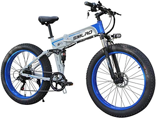 Folding Electric Mountain Bike : XXCY X26 1000w Electric Hybrid Bike 26 inch Fat Bike 48V 12.8ah Snowmobile Folding Ebike (S11 blue)