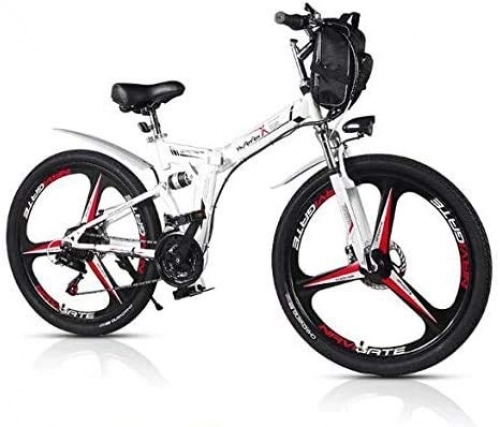 Folding Electric Mountain Bike : YAOJIA Bycicles adult bike 26 Inch Folding Electric Mountain Bike With Removable 48V 8AH Lithium-Ion Battery | 21 Speed Road Bicycle For Man trek road bike (Color : White)