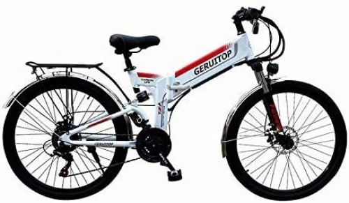 Folding Electric Mountain Bike : YAOJIA Folding bycicles adult bike 26 Inch Folding E-bike With 48V 10.4AH Lithium-Lon Battery Mountain Cycling Bicycle 21 Speed Hybrid Bikes For Adult Mens trek road bike (Color : White)