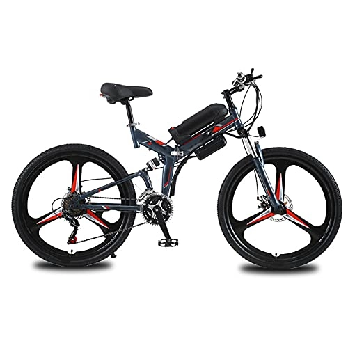 Folding Electric Mountain Bike : YIZHIYA Electric Bike, 26" Adults Folding Electric Mountain Bicycle, Professional 21 Speed Magnesium alloy E-bike, Three Working Modes Removable Lithium Battery, Gray red, 10AH