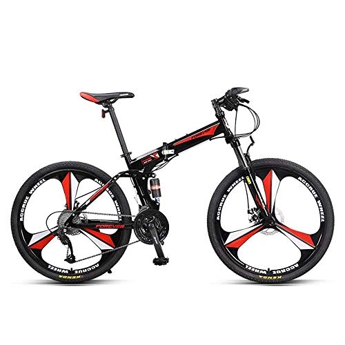 Folding Electric Mountain Bike : YOUSR Foldable Mountain Bike Bicycle, Speed Off-Road Double Shock Disc Brakes Adult Male (26 Inches) Red
