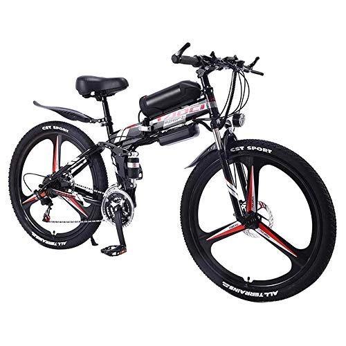 Folding Electric Mountain Bike : YSHUAI 26 '' Collapsible Electric Bike, Electric Bicycles Magnesium Alloy Professional 21 / 27 Speed, Lithium Battery Lcd Meter, 350W36V10AH All-Terrain Mountain Bike, Red, 21 speed