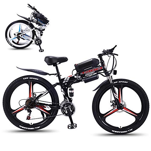 Folding Electric Mountain Bike : YSHUAI 26 '' Electric Bike Electric Bicycles Foldable Mountain Bike for Adults E Bike 36V 350W 13AH Removable Lithium-Ion Battery Fat Tire Double Disc Brakes LED Light, Red